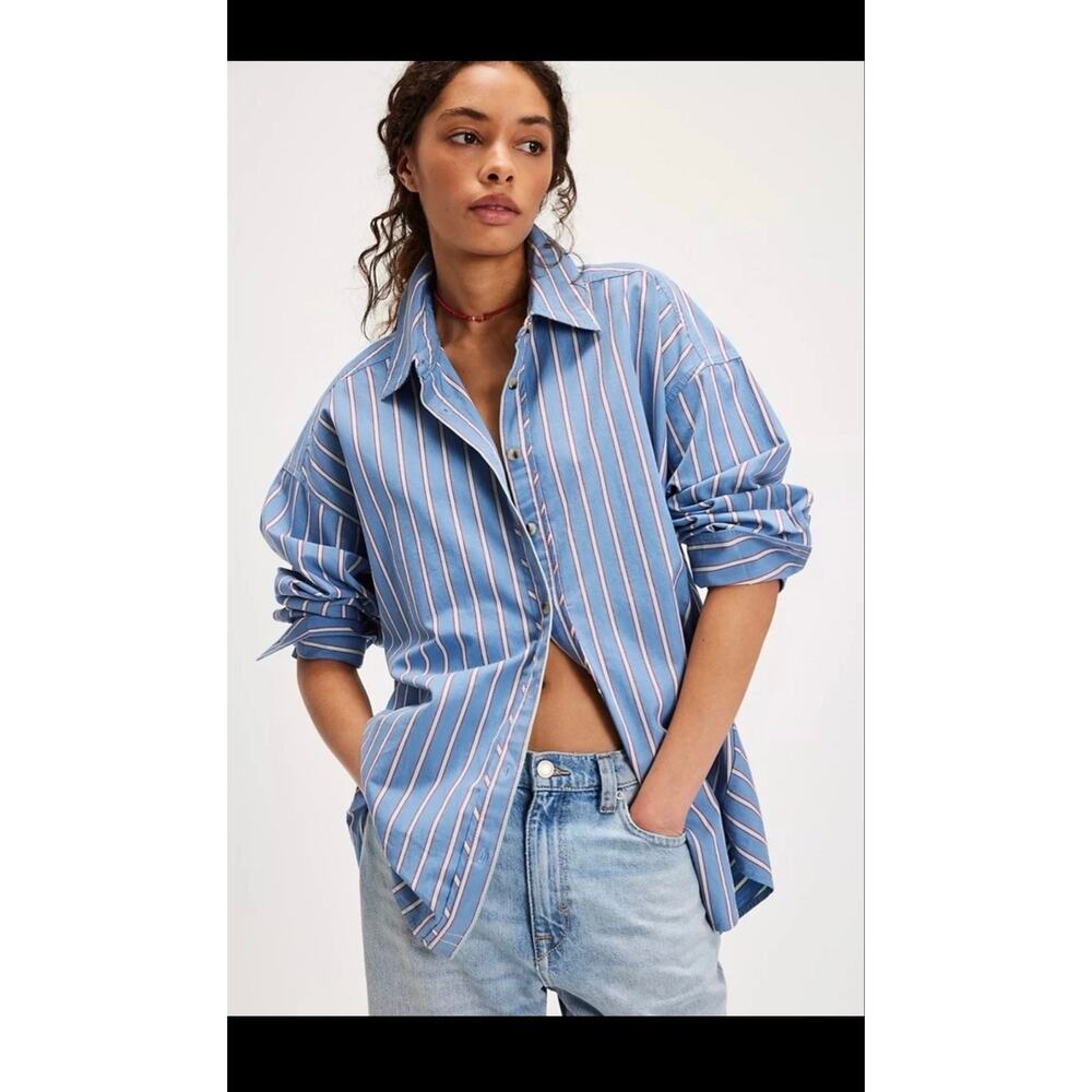 We The Free Striped Varsity Vibes Shirt Free People Button Up Size Small